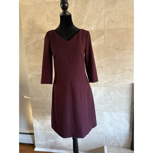 MM.LaFleur Alexandra Sheath Dress - 4 Burgundy V-Neck Minimalist Office Holiday - Picture 2 of 7